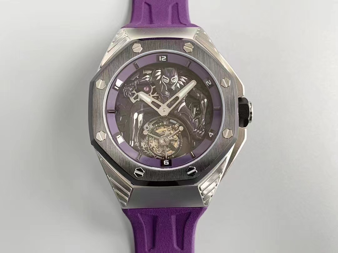 오데마피게 로얄오크 컨셉 블랙 팬더 뚜르비옹 핸드와인드 실버 다이얼 남성용 시계